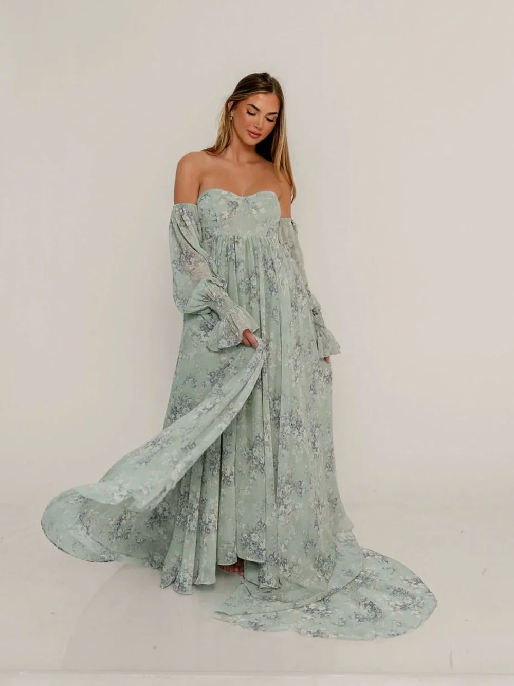 Worth Collective Delilah Maxi Dress with Train - Picture 1 of 8